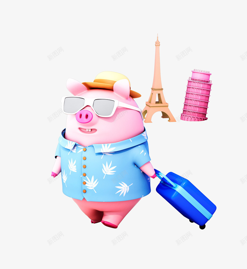 c4d立体拖着行李箱旅游小猪装饰png免抠素材_88icon https://88icon.com 2019 c4d立体小猪 卡通猪 拖着行李箱旅游的猪 猪年形象 立体小猪装饰