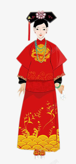 清朝宫廷穿红色衣服的清朝女人高清图片