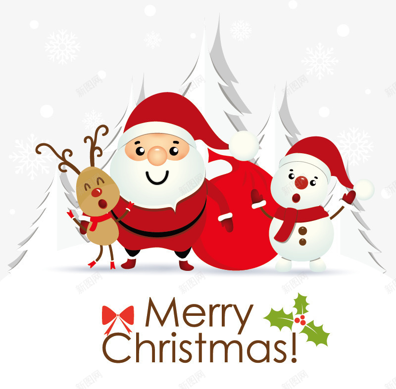 可爱圣诞节老人png免抠素材_88icon https://88icon.com 圣诞老人 白色 矢量免费图片素材 红色 雪人 雪花 驯鹿