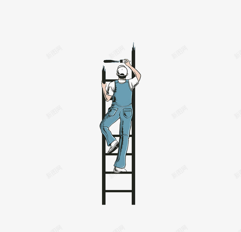爬梯的工人png免抠素材_88icon https://88icon.com 上班族 工人背影 手绘工人 梯子