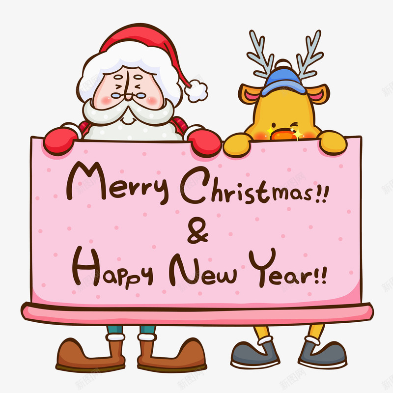 抓着条幅的圣诞老人和小鹿png免抠素材_88icon https://88icon.com 卡通 圣诞快乐 圣诞老人 壁纸 小鹿 手绘 插图 新年快乐