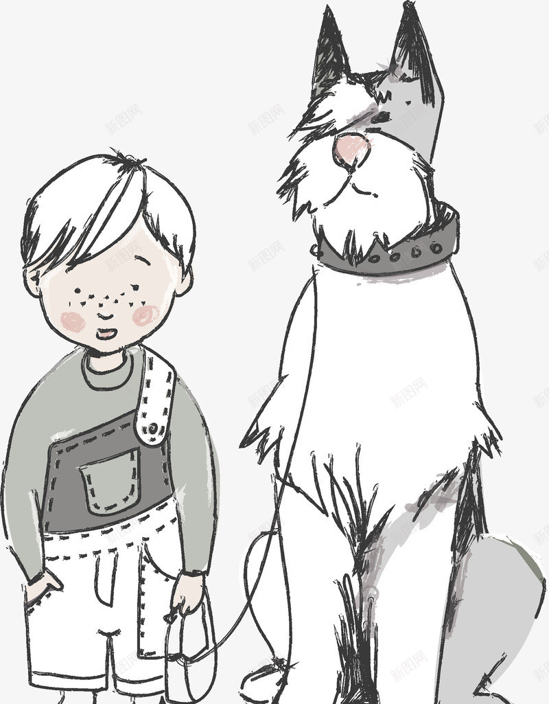 卡通版的小男孩和狗png免抠素材_88icon https://88icon.com 动漫动画 动物 卡通手绘 小狗 小男孩 装饰图