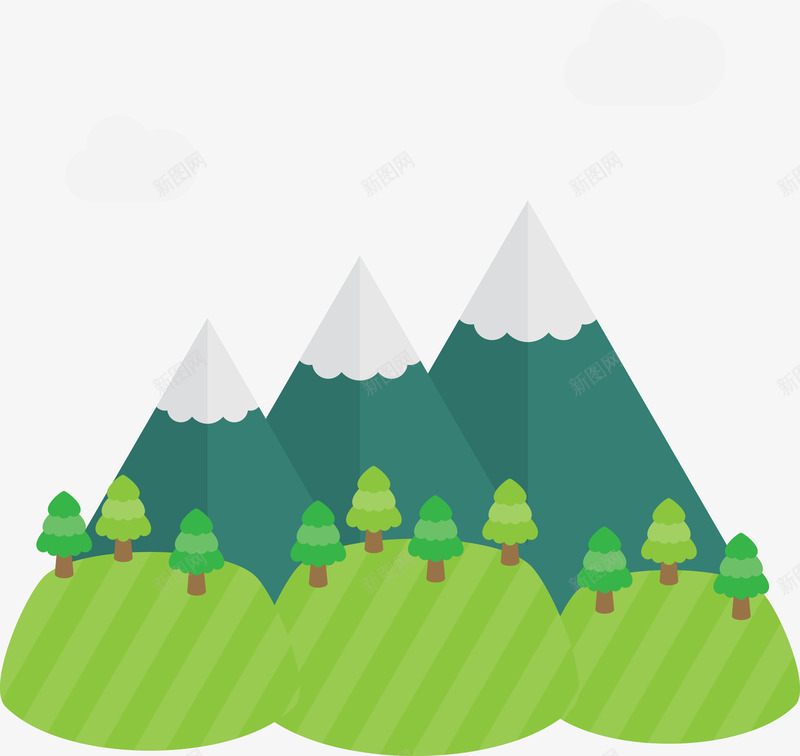 卡通三座小山png免抠素材_88icon https://88icon.com 卡通高山 山体 山顶 景观 树林 森林 高山