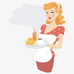 手绘服务生卡通性感美女厨师手托盘子插画免高清图片