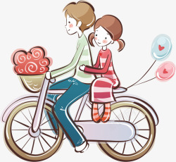 新婚夫妇骑单车插画恋人骑单车载人卡通插画高清图片