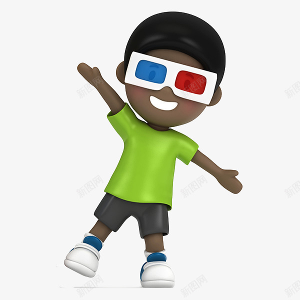 卡通戴着3D眼镜的男孩png免抠素材_88icon https://88icon.com 3D眼镜 C4D 三维 儿童 卡通 可爱 男孩 立体 黑人