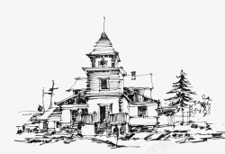 手绘吊脚楼素材