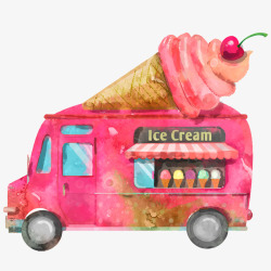 水彩绘冰淇淋车矢量图素材
