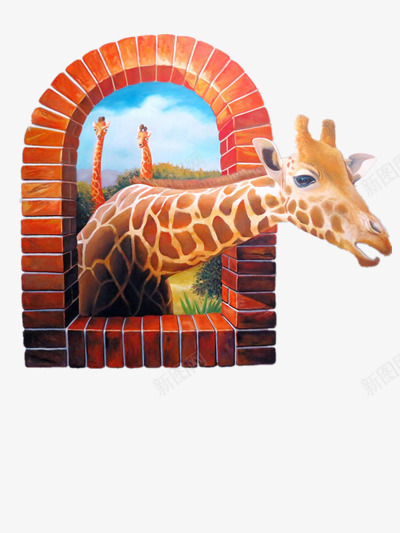 长颈鹿壁画png免抠素材_88icon https://88icon.com 3D 壁画 装饰图片 长颈鹿