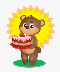 卡通手绘可爱小熊拿生日蛋糕素材