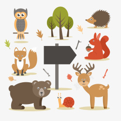卡通森林中的动物素材