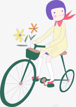 单车少女卡通版素材