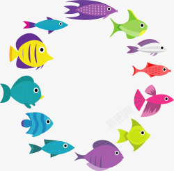 海洋生物边框海洋世界彩色小鱼矢量图高清图片