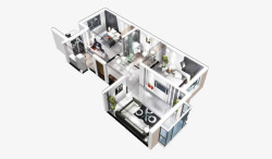 3D开放式厨房超酷3D户型效果图高清图片
