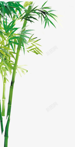 绿色竹林手绘水墨绿色树叶竹叶竹林高清图片