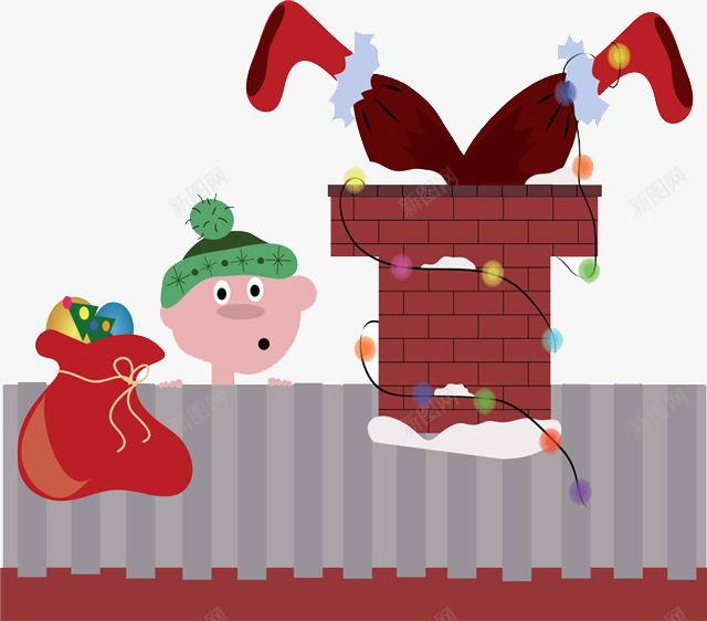 卡通圣诞节烟囱里的圣诞老人png免抠素材_88icon https://88icon.com 倒立的圣诞老人 卡通 圣诞老人 圣诞节 房顶 烟囱里的 红色礼包