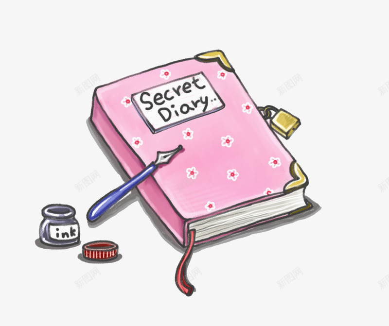 可爱的笔记本png免抠素材_88icon https://88icon.com 卡通 可爱的 墨水 密码本 粉色的 装饰 钢笔