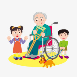 老人轮椅小孩卡通素材