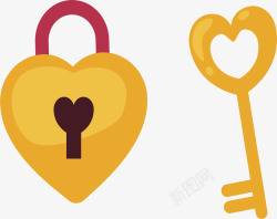 情侣黄色心锁钥匙素材
