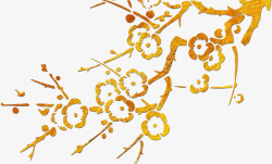 金色六角花朵金色梅花树枝简图高清图片