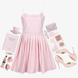 粉色搭配粉色吊带连衣裙和鞋子高清图片