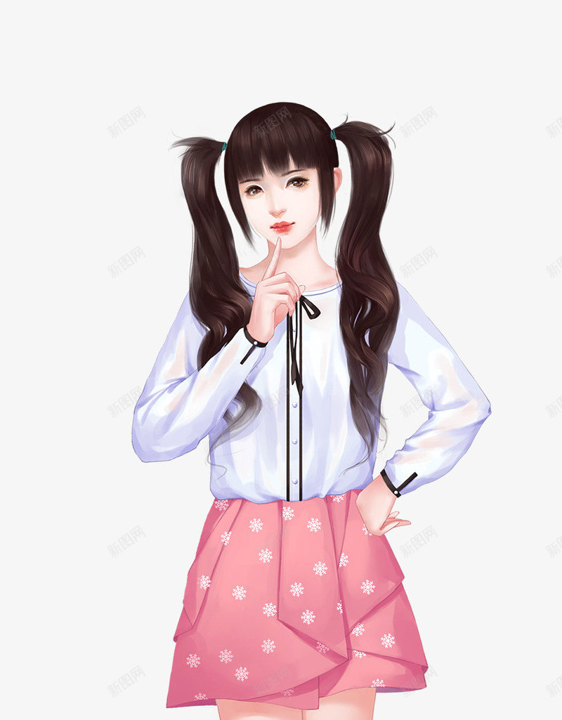 青春双马尾少女手绘png免抠素材_88icon https://88icon.com 少女 青春 马尾