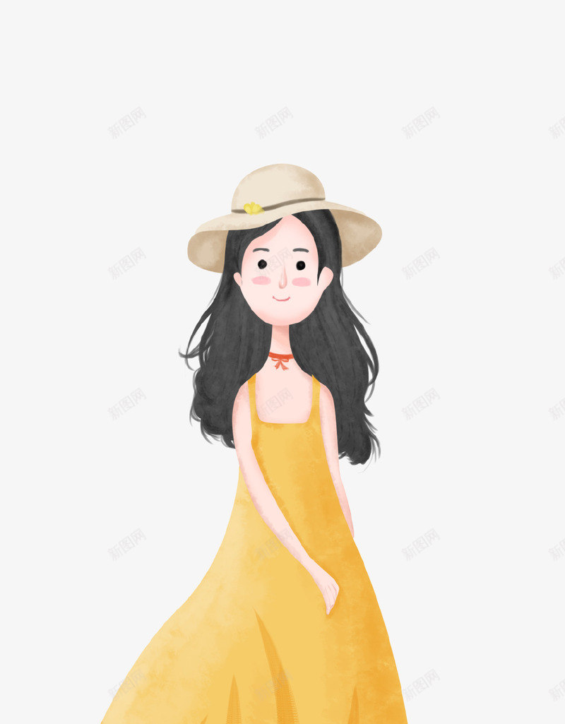 卡通手绘可爱少女插画png免抠素材_88icon https://88icon.com 卡通手绘 可爱 天然呆 少女 帽子 插画 裙子 长发