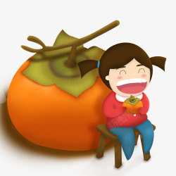 吃柿子吃柿子的小女孩高清图片