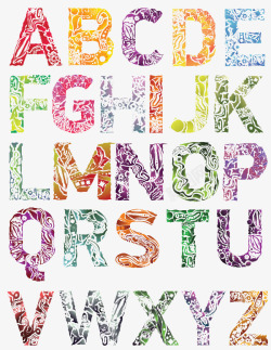 彩色的婴儿英文字母彩色花纹创意字母简图高清图片