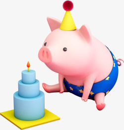 c4d卡通吹蜡烛带猪猪装饰素材