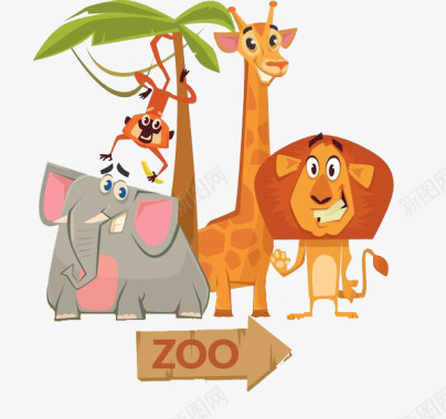 冬日森林的动物去动物乐园的指示牌图标图标