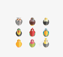 彩色小动物猫头鹰鸟类矢量图素材