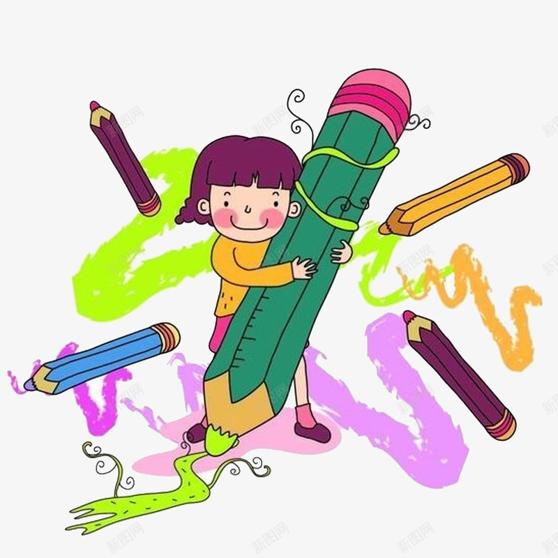 用彩色铅笔画画的小女孩png免抠素材_88icon https://88icon.com 卡通少女 彩色卡通 彩色铅笔 画画的小女孩 矢量元素