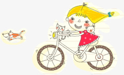 单车女孩儿童画风格骑车的小女孩追逐小狗矢量图高清图片