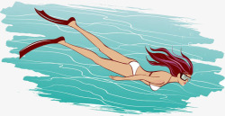 女孩游泳插画素材