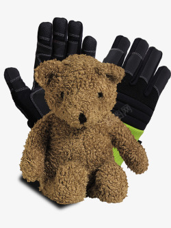 可爱的棕色小熊和黑色手套素材