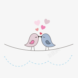 卡通亲吻情侣鸟素材