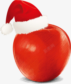 带红色平安夜带圣诞帽子的红苹果素矢量图高清图片