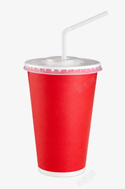 实物红色白色吸管纸杯素材