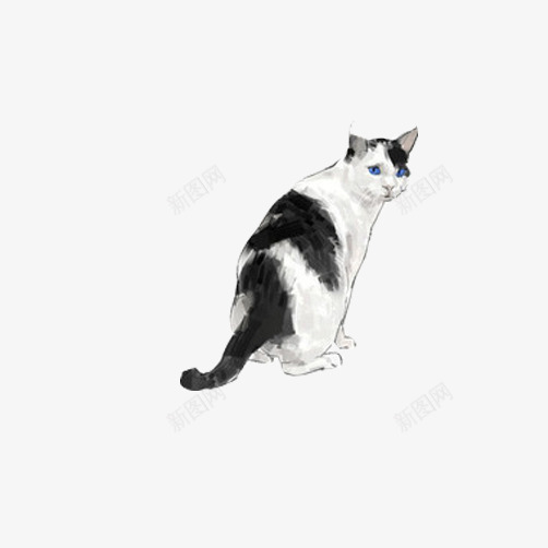 花猫水墨画片png免抠素材_88icon https://88icon.com 回头 水墨画 水墨画猫 花猫 黑白猫