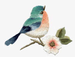 创意刺绣的鸟和花素材
