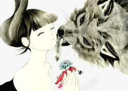 狐狸凶狐狸与少女插画高清图片