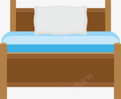 褐色木板扁平风格家庭床矢量图素材