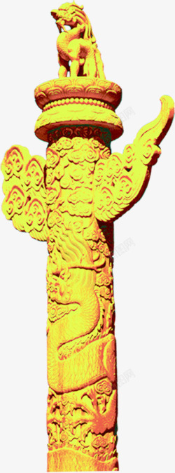 金色华表上的龙纹雕塑国庆中秋素材