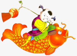 中国福娃招财童子骑鱼素材