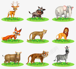 草地上的9种动物素材