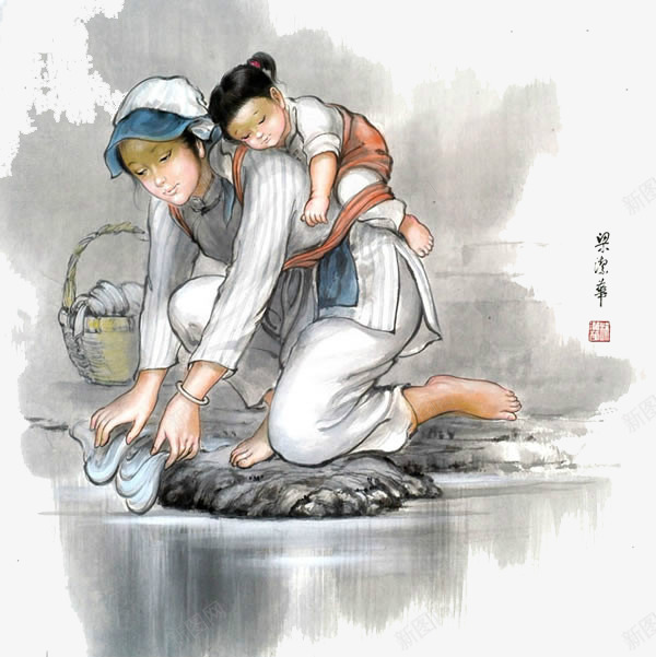 母亲节元素png免抠素材_88icon https://88icon.com 中国风 母亲节 洗衣服 背着宝贝的母亲