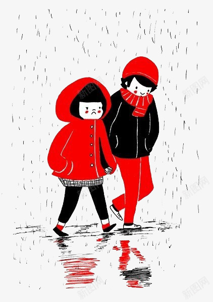 雨中散步的情侣png免抠素材_88icon https://88icon.com 情侣 情侣素材 插画 散步