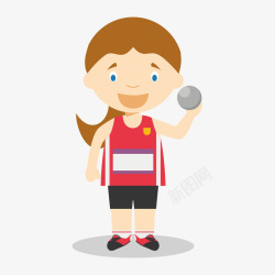 卡通铅球运动员少女素材