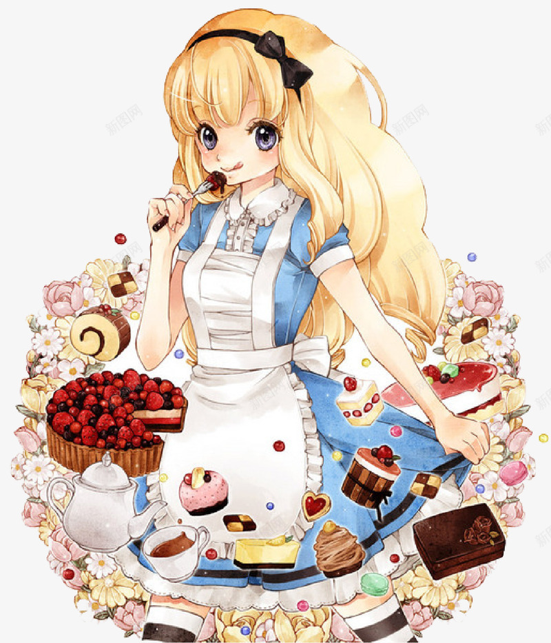 少女插画图案png免抠素材_88icon https://88icon.com 吃东西的少女 少女 甜品 花卉 零食